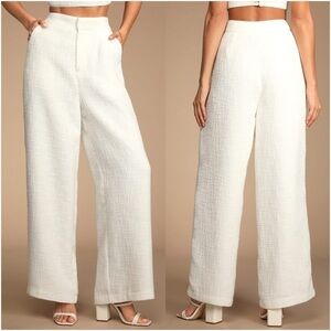 LULU’S Chic And Sophisticated Ivory Tweed Wide Leg Pants